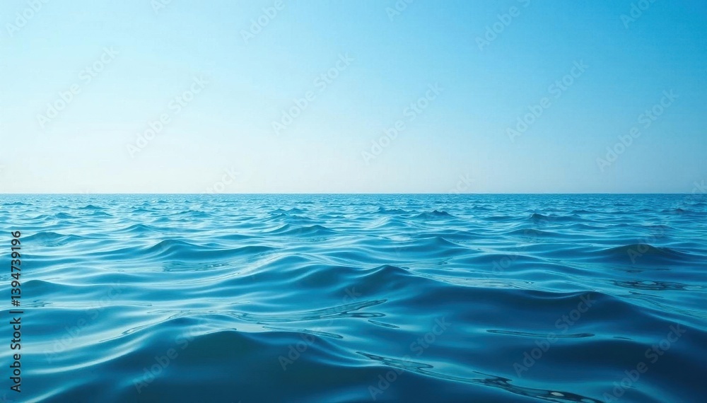 Obraz premium Serene blue ocean, gentle waves, vast horizon, high resolution, photo, sky