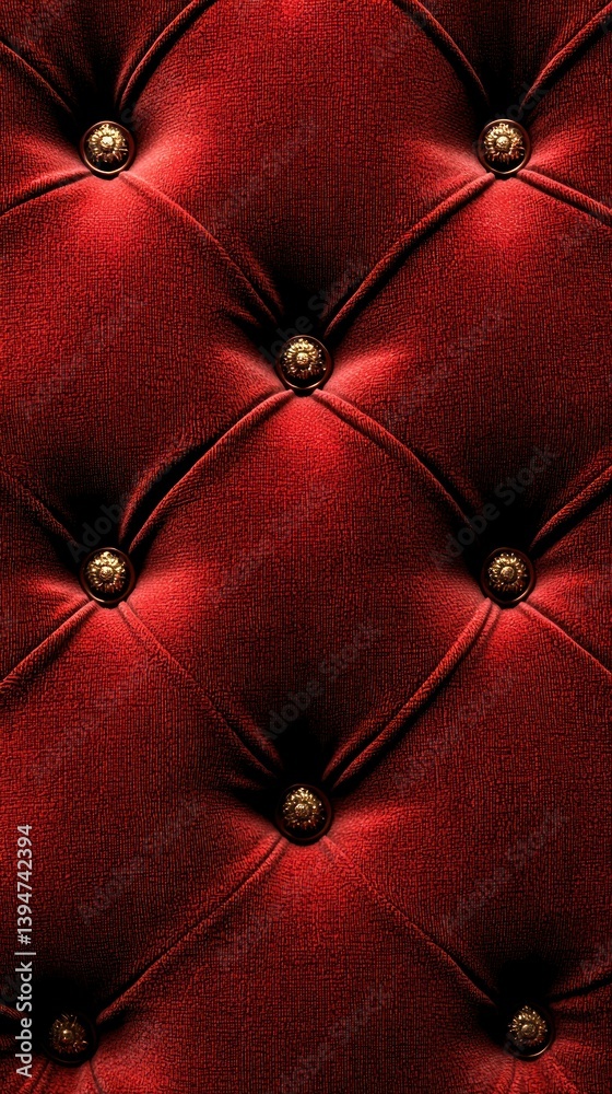 Obraz premium Deep red, plush, diamond-patterned velvet fabric with button accents, detailed close-up