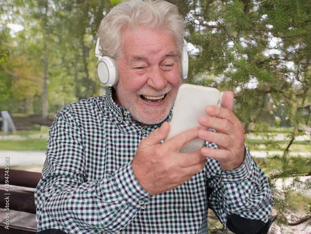 Happy Video Call. Heart-Warming Connections for a smiling senior bearded grandfather using smartphone to stay in touch with distant family or friend