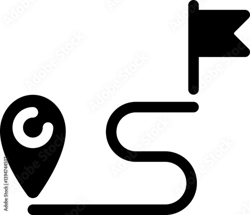 Map pin and flag Icon for location and destination. Silhouette icon.