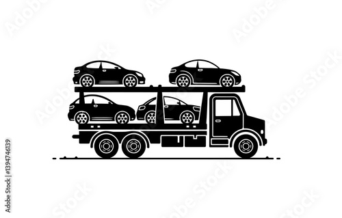 Car carrier truck icon vector in black color with white background. Car transportation truck.