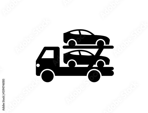 Car carrier truck icon vector in black color with white background. Car transportation truck.
