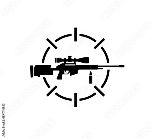 Sniper rifle with aim symbol icon vector in black color with white background