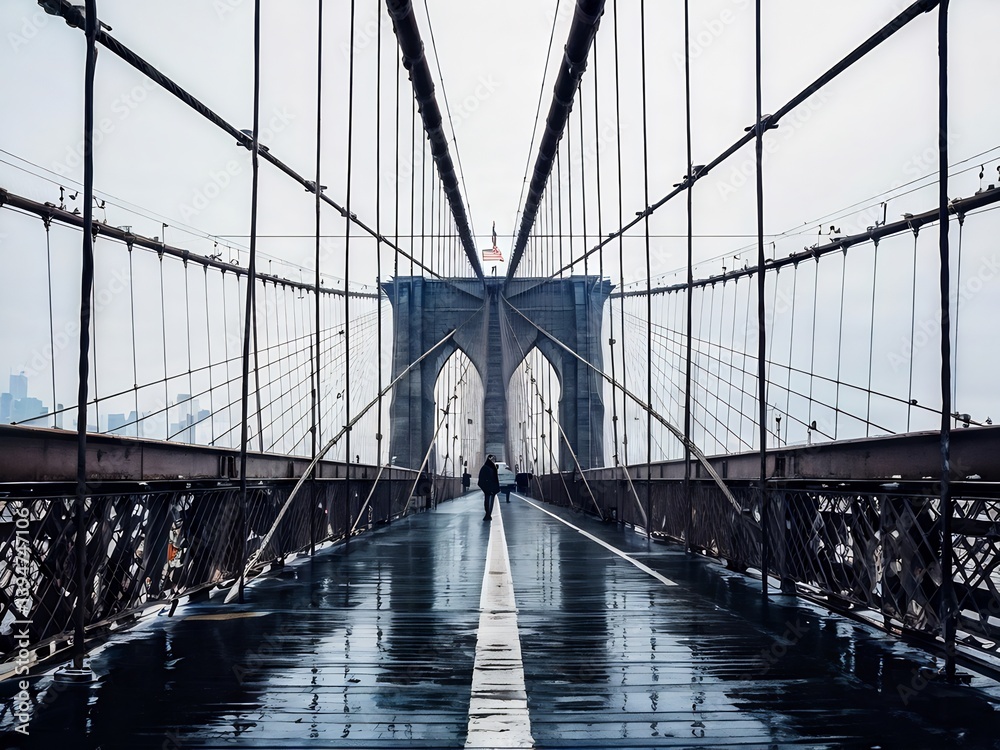 Fototapeta premium Brooklyn Bridge in a Misty Day