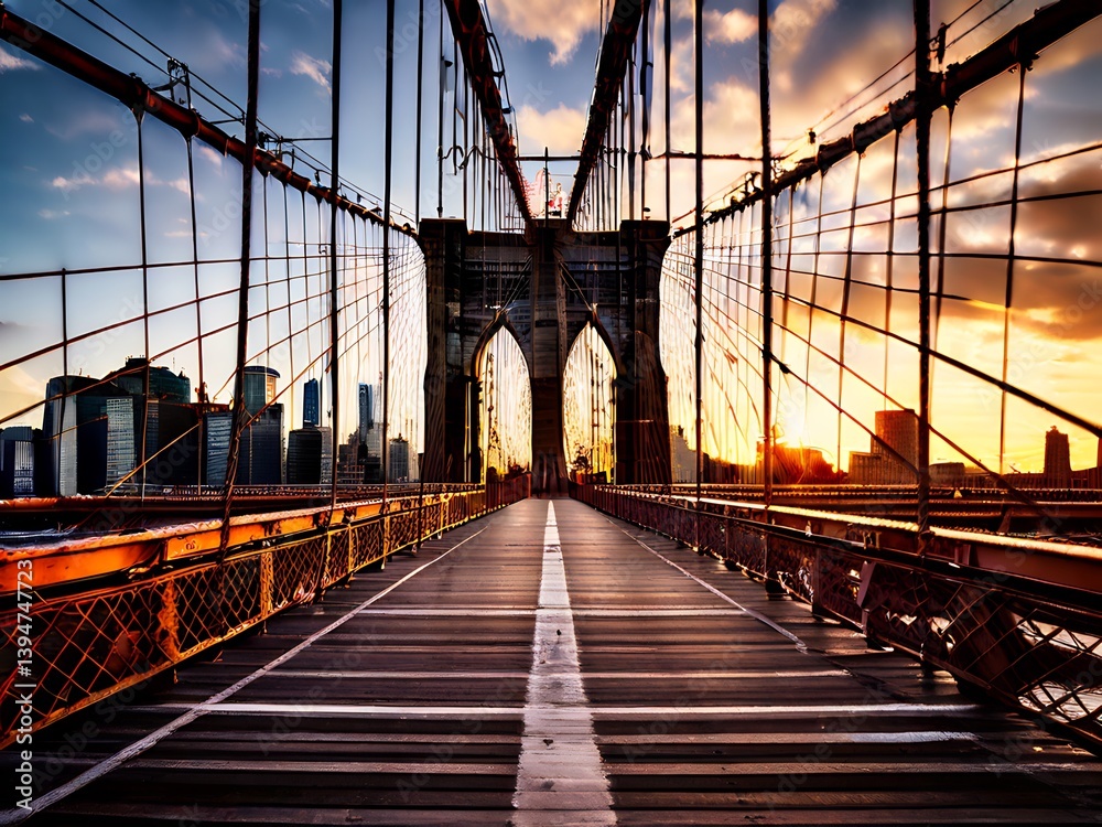 Fototapeta premium Sunset Walk on the Brooklyn Bridge
