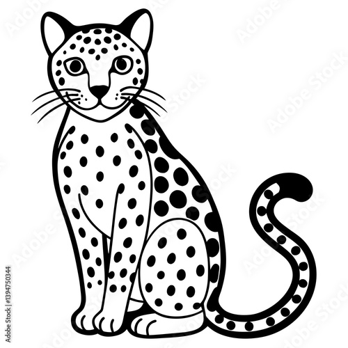 Cute leopard cat sitting with her tail between her legs
