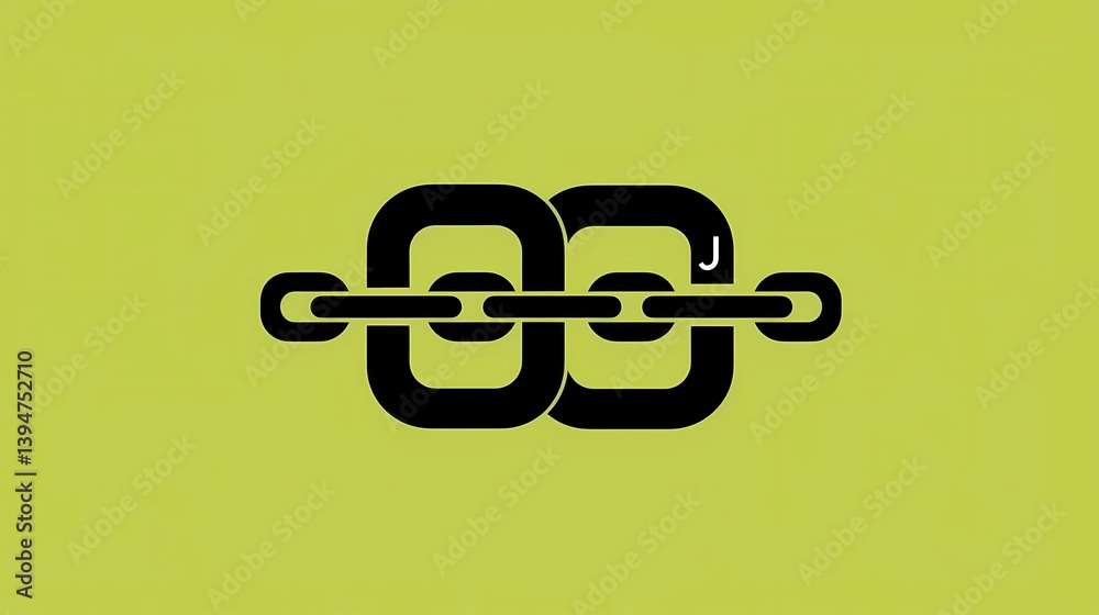 A simple vector logo, lettermark of the letters J and B with thick black outline on lime transparent background, chain link in between two capital, Generative AI illustrations.