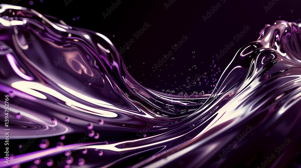 A stream of metallic fluid forms an S-curve as it undulates against a black background, Generative AI illustrations.