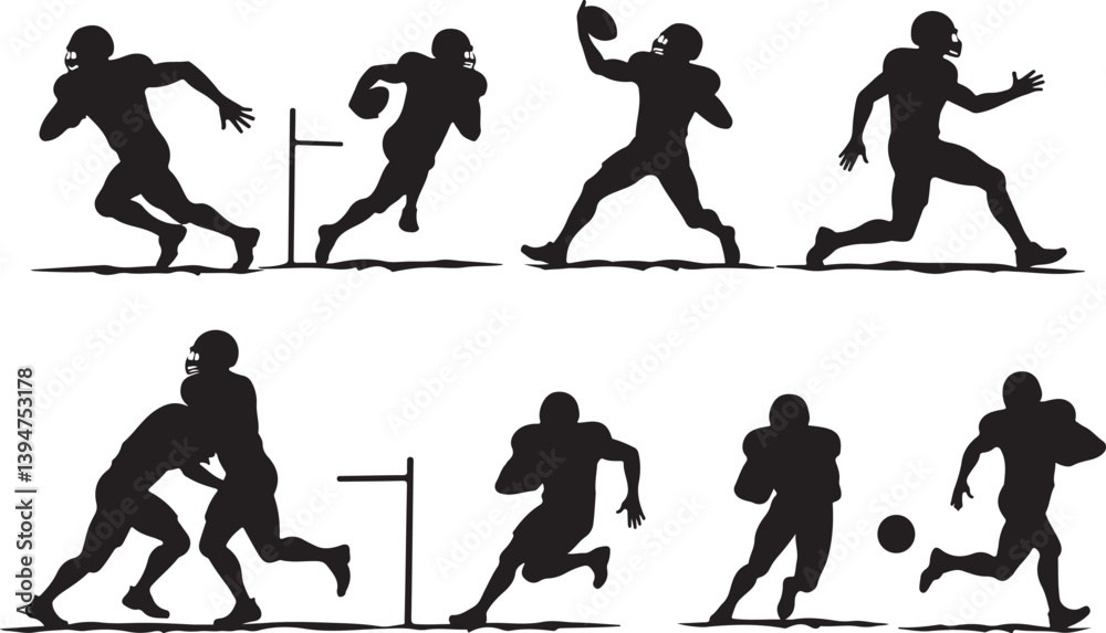 Fototapeta premium American Gridiron Shadows: Dynamic Silhouettes of Football Athletes in Action