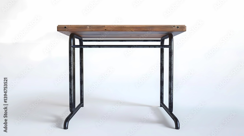 A wood and metal school desk, clean wood, white background, Generative AI illustrations.