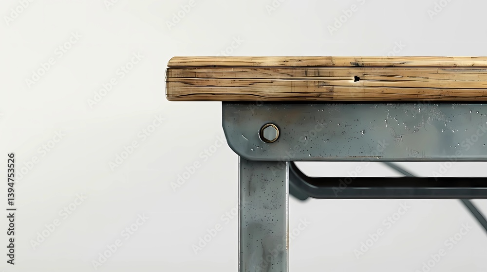 A wood and metal school desk, clean wood, white background, Generative AI illustrations.