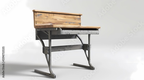 Obraz na płótnie A wood and metal school desk, clean wood, white background, Generative AI illustrations. w salonie
