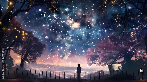 A captivating landscape backdrop for a graduation event, featuring a night sky filled with young, budding stars, Generative AI illustrations.