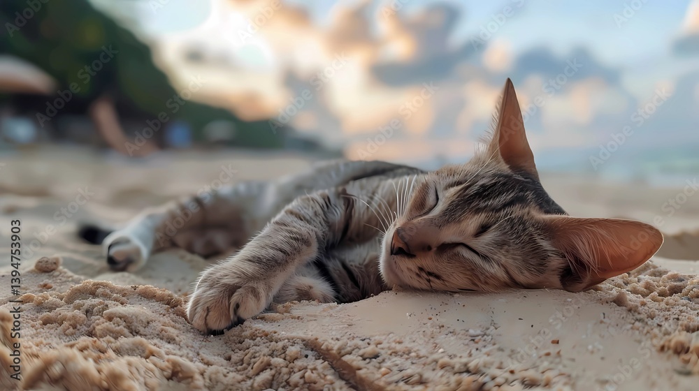 A cat sleeping, shallow depth of field, Generative AI illustrations.