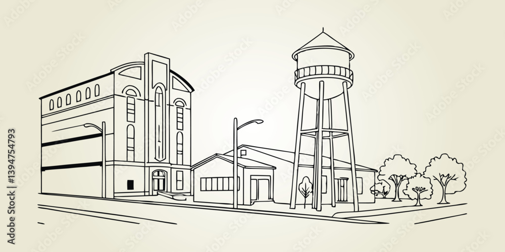 Fototapeta premium A minimalist one-line drawing of the Gilbert skyline.