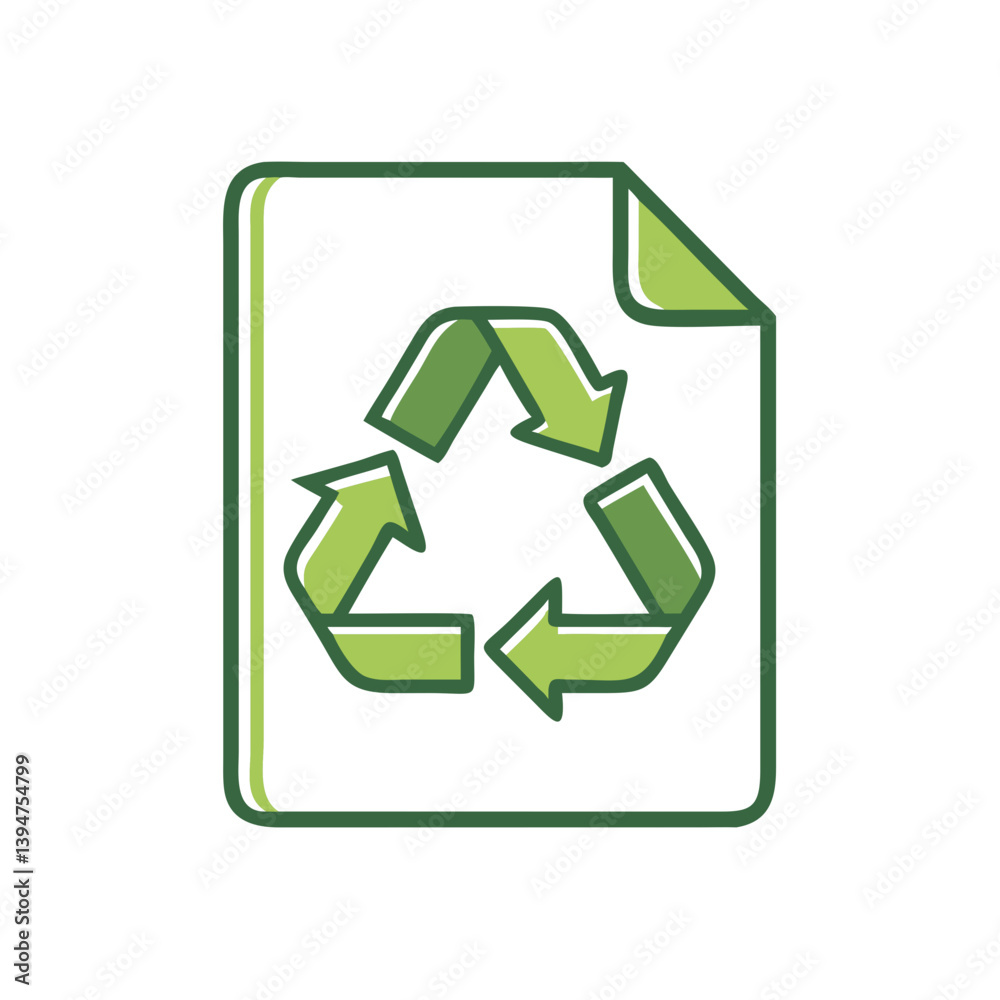 Recycled Paper Icon with Green Circular Arrows on Transparent Background Recycled Paper Icon with Green Circular Arrows on Transparent Background