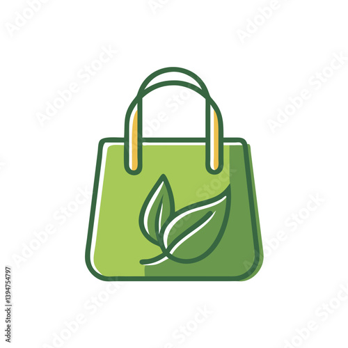 Eco-friendly green bag icon with leaf design  