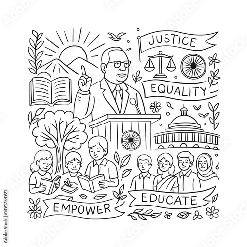 Ambedkar Jayanti Illustration with Dr. B.R. Ambedkar Promoting Education, Equality, and Empowerment