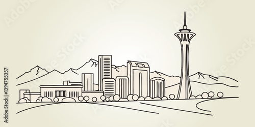 North Las Vegas skyline vector one-line drawing style.