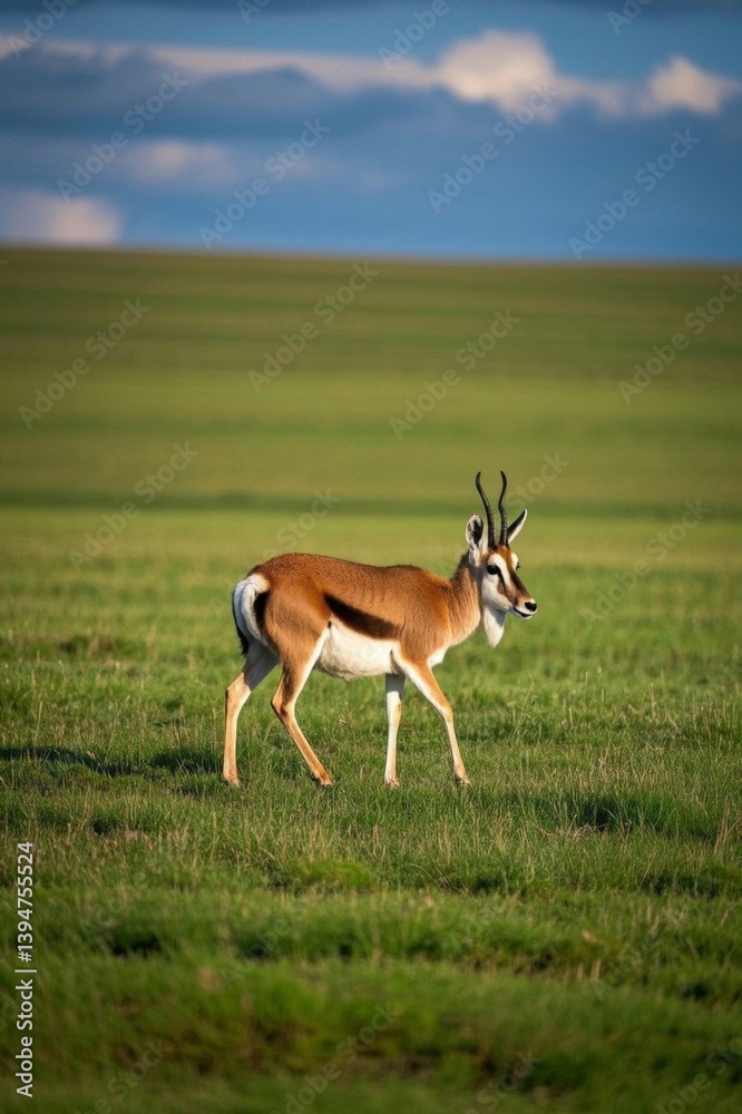 there is a antelope running across a grassy field there is a antelope running across a grassy field