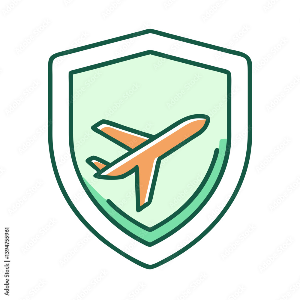 Airplane Icon Inside Shield with Minimal Design Airplane Icon Inside Shield with Minimal Design