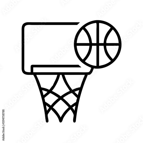 Basketball hoop and ball icon in black outline on white background