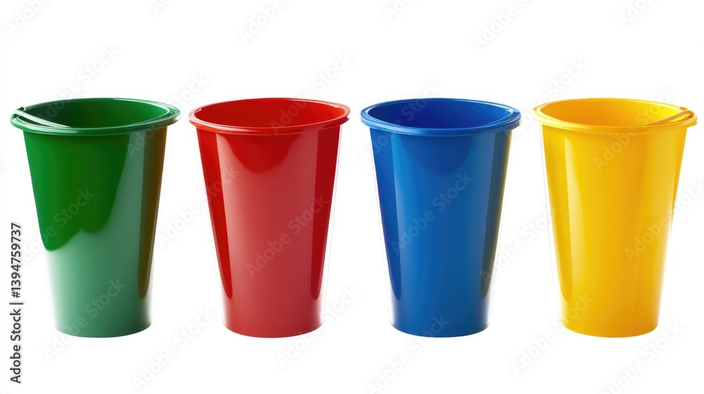 Four colorful recycle bins isolated on white background, red, yellow, green, blue Four colorful recycle bins isolated on white background, red, yellow, green, blue
