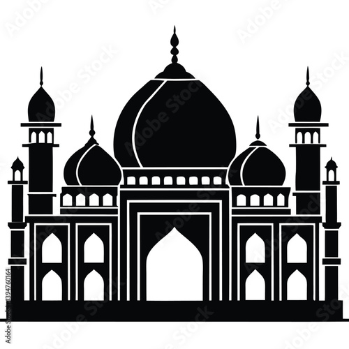 A silhouette illustration of a building with multiple domes and towers, resembling a historic architectural structure 