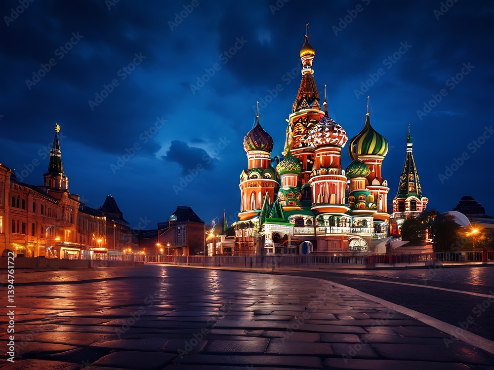 Fototapeta premium Night View of St. Basil's Cathedral in Moscow