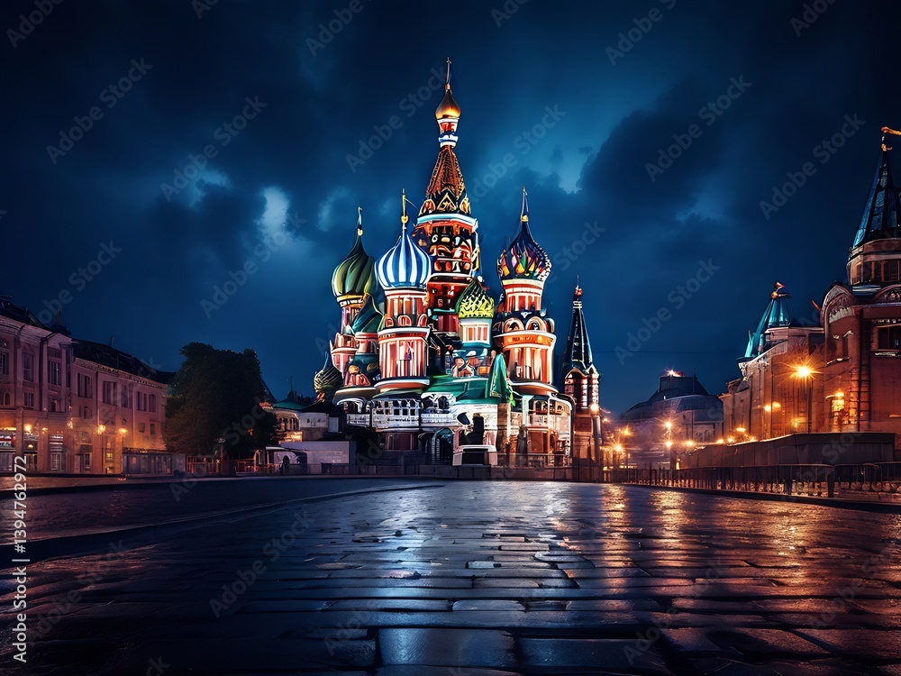 Fototapeta premium St. Basil's Cathedral Illuminated at Night