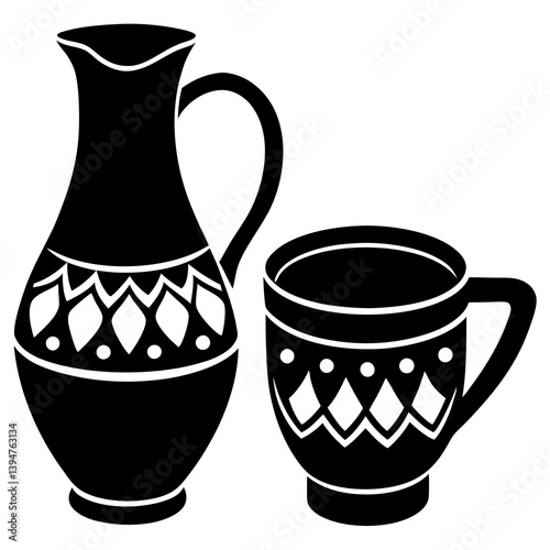 Decorative jug and Mug illustration