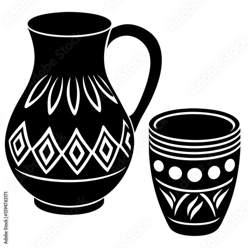 Decorative jug and Mug illustration