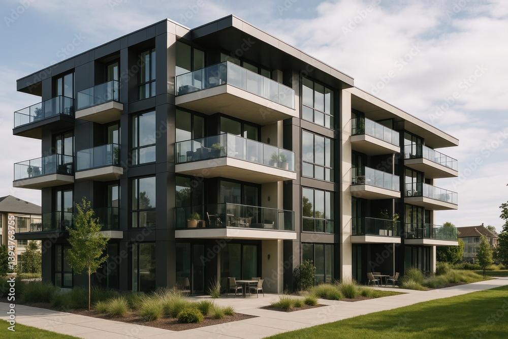 Modern glass apartment building Modern glass apartment building