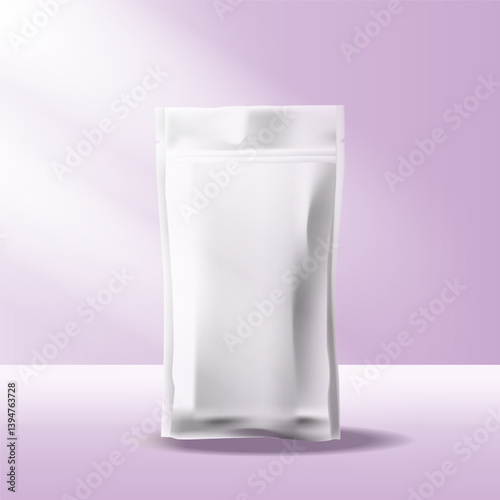 High-resolution glossy stand-up pouch mockup for branding, product presentation. Studio-style composition with focus on shape and texture. Commercial packaging design for promotional and advertising. 