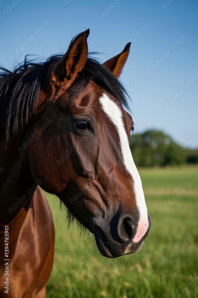 there is a brown and white horse standing in a field there is a brown and white horse standing in a field