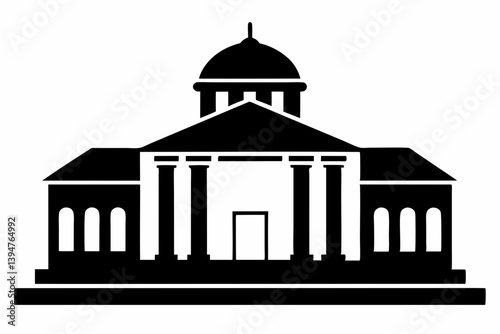 Courthouse Building Design Silhouette Vector Illustration