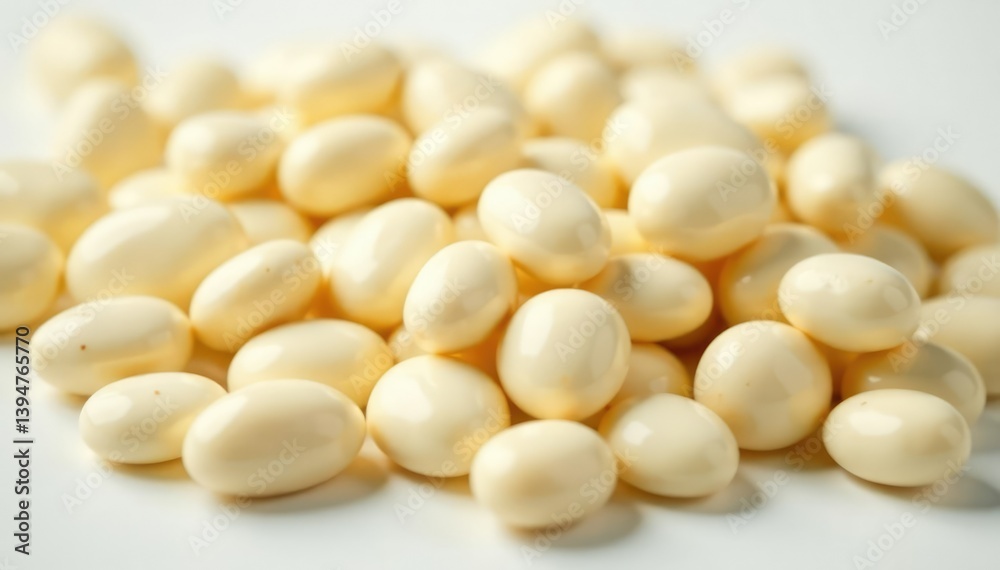 Close-up of creamy white beans on bright background, bean background, healthy Close-up of creamy white beans on bright background, bean background, healthy