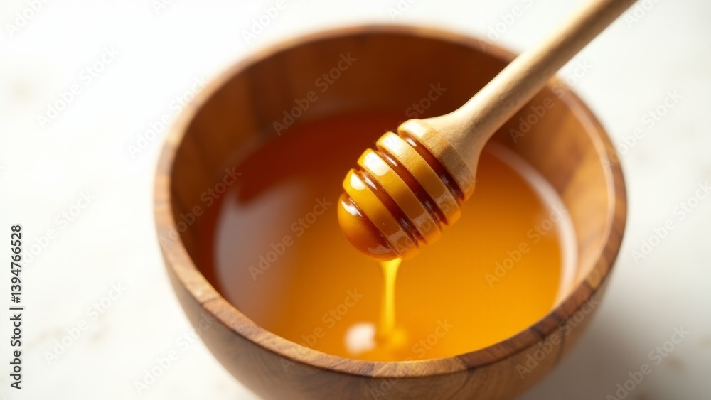 Honey Dripping From Wooden Honey Dipper Honey Dripping From Wooden Honey Dipper