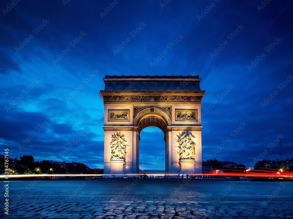 Obraz premium Arc de Triomphe Illuminated at Dusk