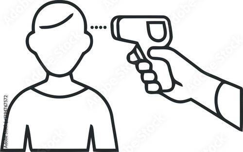 Human body Non-contact infrared IR temperature fever check gun in hand with man outline