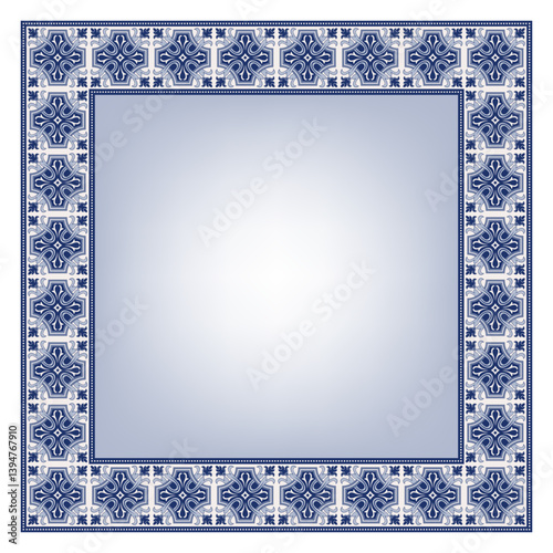 Square classic framework with azulejo tile elements. Swatch of the seamless pattern is included. 