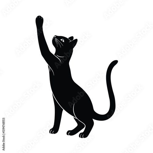 Cat Silhouette Stretching Upward Silhouette