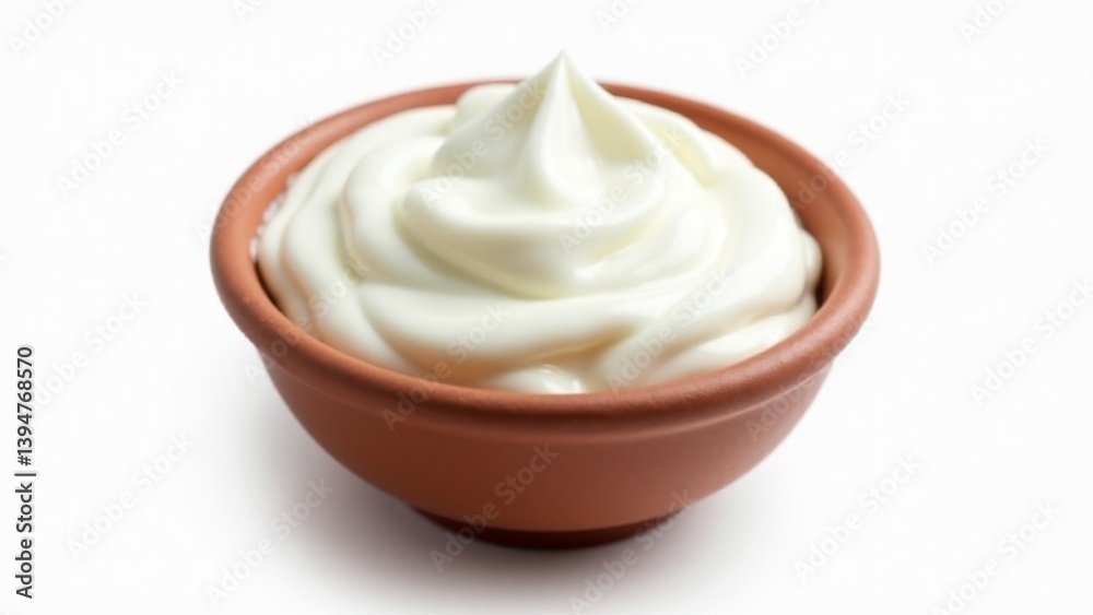 Bowl Of Sour Cream Isolated On White Bowl Of Sour Cream Isolated On White