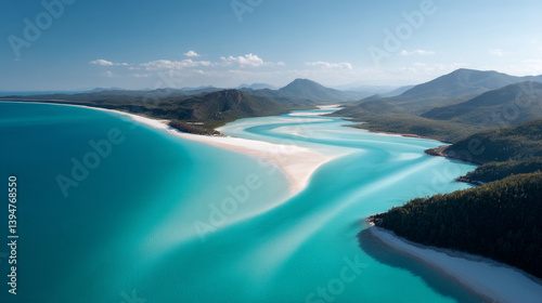 Aerial view of whitehaven beach australia queensland travel destination scenic landscape turquoise ocean