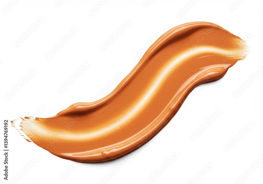 A single swipe of caramel colored foundation on a plain white background in a studio setting isolated on white background A single swipe of caramel colored foundation on a plain white background in a studio setting isolated on white background