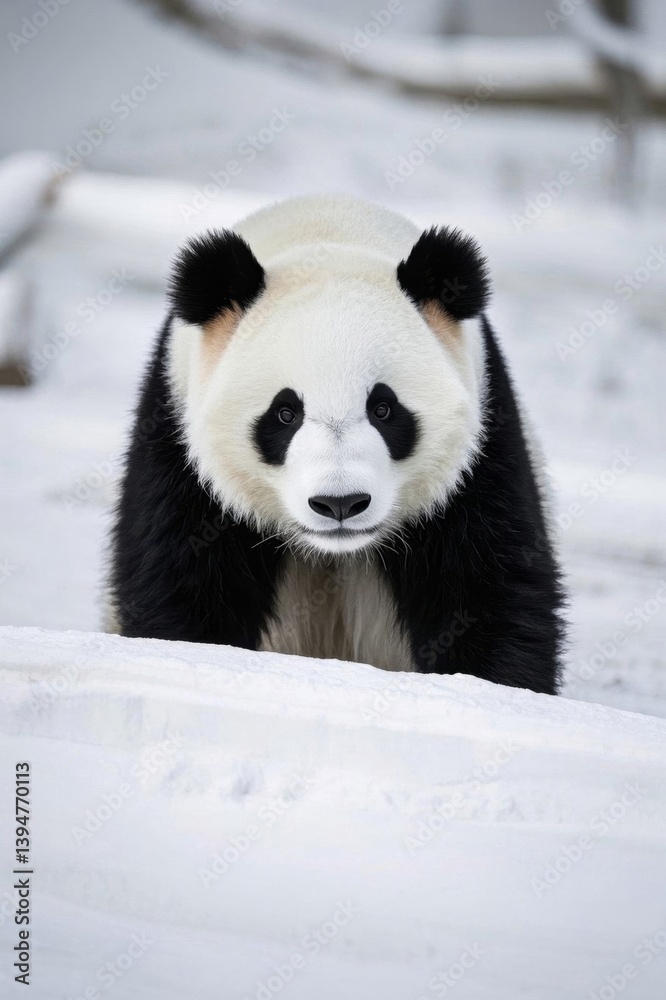 Obraz premium panda bear walking in the snow with its head down