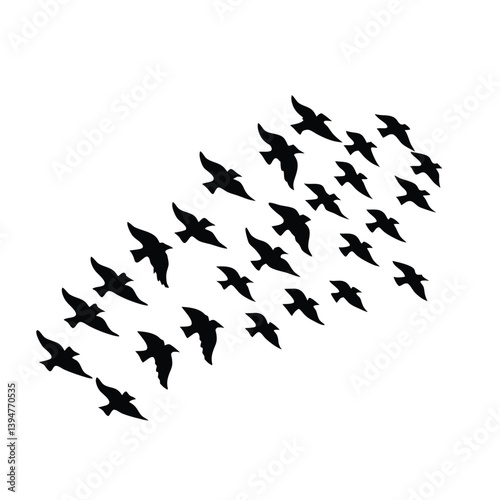 Flock of Birds Silhouette Migrating Distance Vector Art