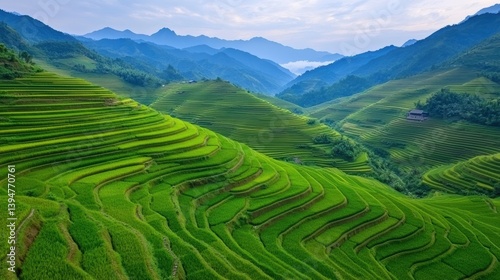 Lush rice terraces carved into a mountainside