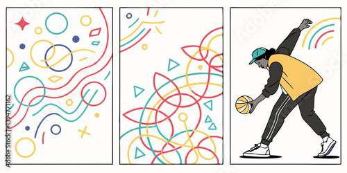 Vibrant Abstract Geometric Rainbow Basketball Graphic
