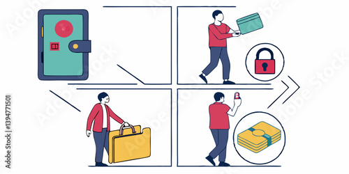 Digital and Physical Asset Security Process Flat Vector Illustration